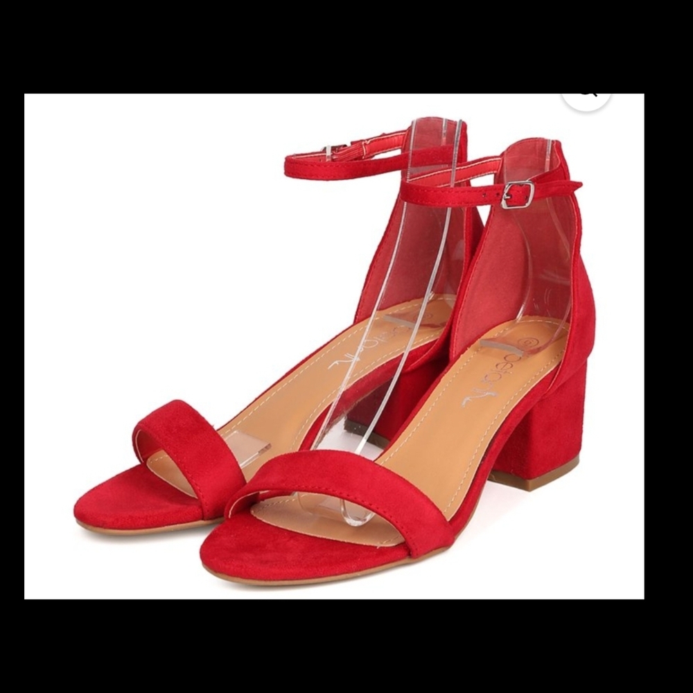 Womens Brand New Betani Red Block Heel Sandals with Ankle Strap Sz 10